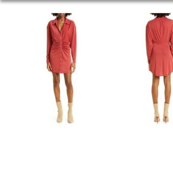 Cinq a sept Arden Burnt Red Ruched Long Sleeve 90's Mesh Mini Dress Size Medium